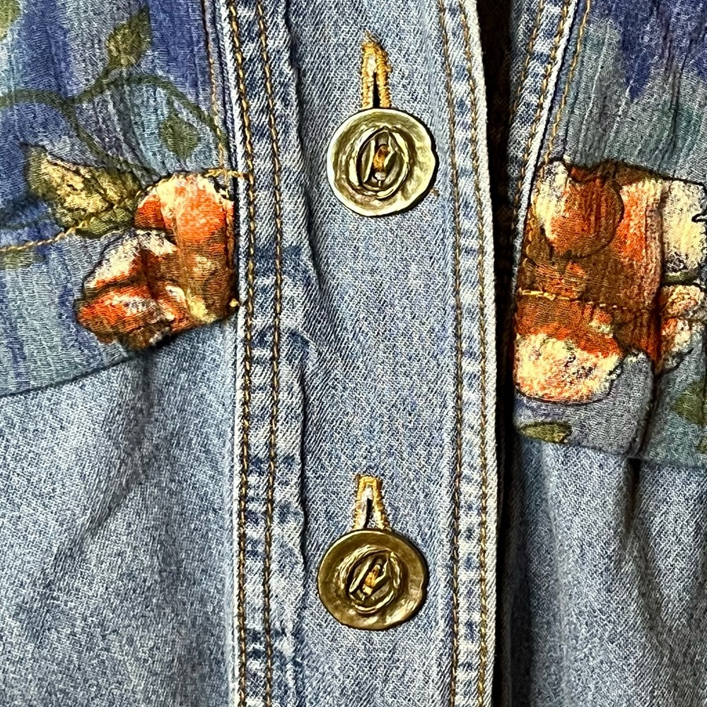 Floral Denim Jacket Vintage Boho - Picture 2 of 5